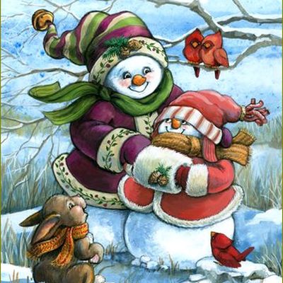 Bonhomme de neige en illustration  par Janet Stever