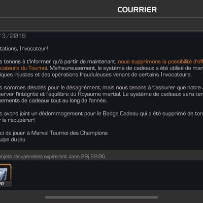 La Fin des cadeaux Marvel tournoi des champions. 