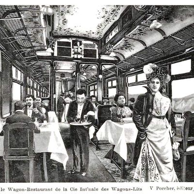 CP déjeuner dans une voiture restaurant CIWL en 1905