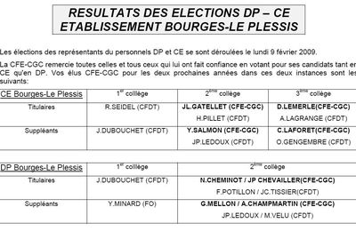 RESULTATS des ELECTIONS CE/DP du 09 FEVRIER 2009