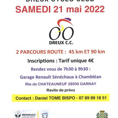 Randonnée du Dreux CC le samedi 21 mai 2022