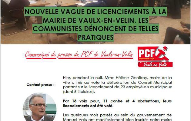 Nouvelle vague de licenciements à la mairie de Vaulx-en-Velin