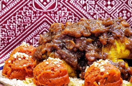 Couscous aux cacahuètes tfaya au potiron caramélisé