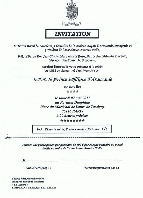 84ème anniversaire du Prince Philippe d'Araucanie, Paris, Pavillon Dauphine, 7 mai 2011.