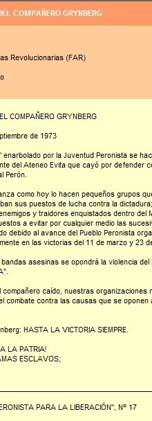 BUSCAN DATOS SOBRE Enrique Grynberg, militante de la Juventud Peronista.