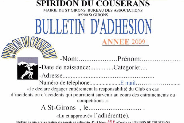 Bulletin d'adhésion 2009