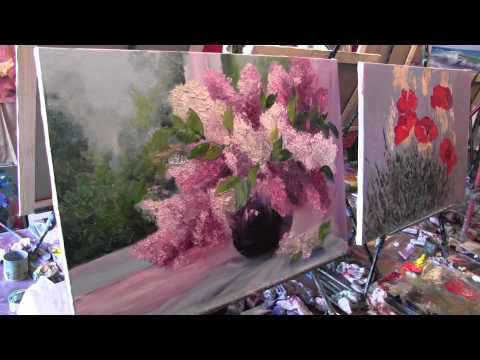 Dessin et peinture - vidéo 1294 : Huile sur toile - Le bouquet de lilas bicolores.