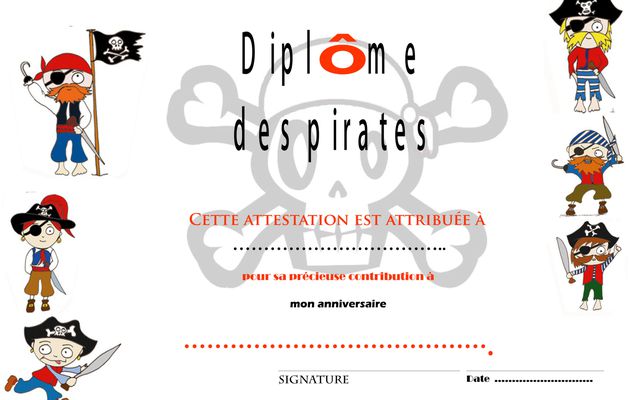 Diplôme de pirates à imprimer