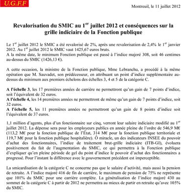 Revalorisation du SMIC au 1er juillet 2012 et conséquences sur la grille indiciaire de la Fonction publique