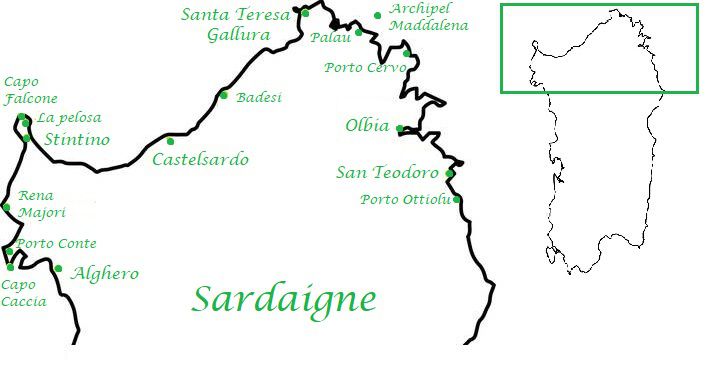 carte du nord de la sardaigne