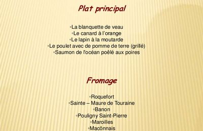 Plat principal francais menu