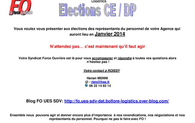 Elections CE / DP avec FORCE OUVRIERE sur Roissy