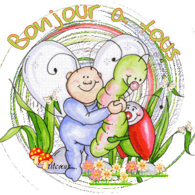 Bonjour à tous - Papillon - Chenille - Gif scintillant - Gratuit