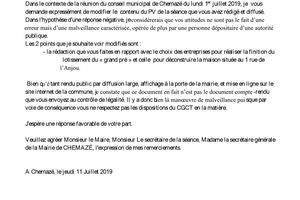 CHEMAZE: Demande de modication de la rédaction du PV de la séance du Conseil municipal du Lundi 1er juillet 2019