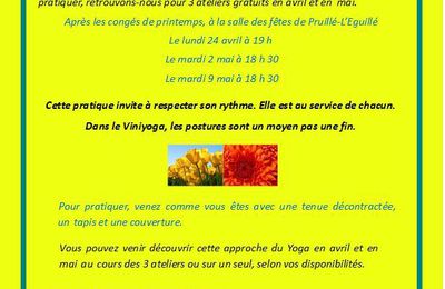 ATELIERS DE DECOUVERTE DE VINIYOGA  A PRUILLE-L’EGUILLE