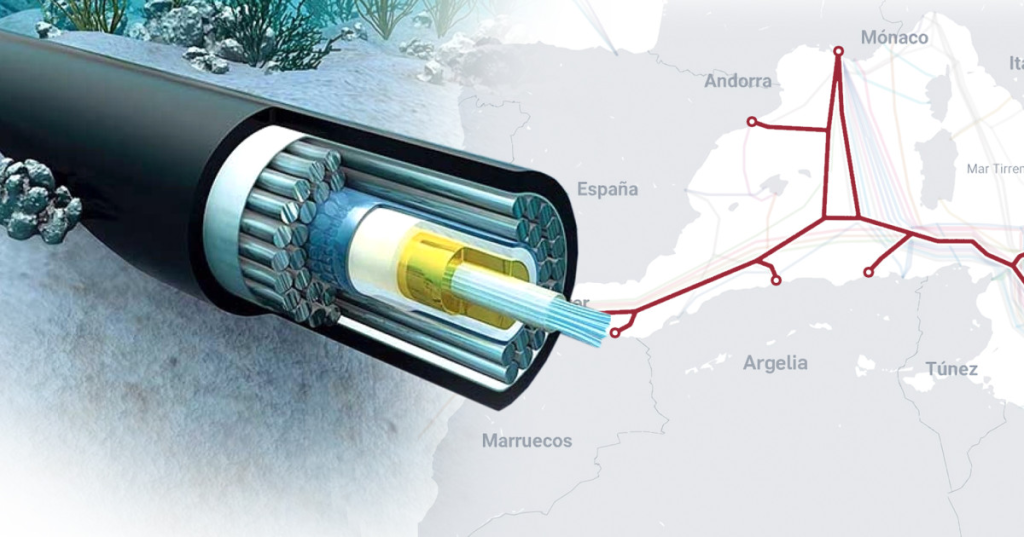 Descripción de la autopista submarina de fibra óptica que conecta Europa y África.