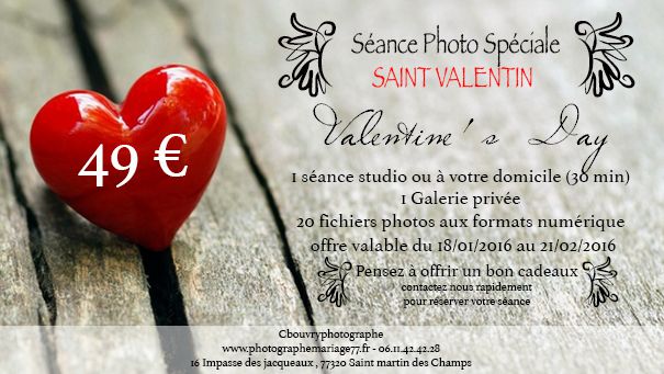 BIENTÔT LA SAINT VALENTIN, POURQUOI NE PAS OFFRIR UNE SÉANCE PHOTO À VOTRE BIEN AIMÉ …