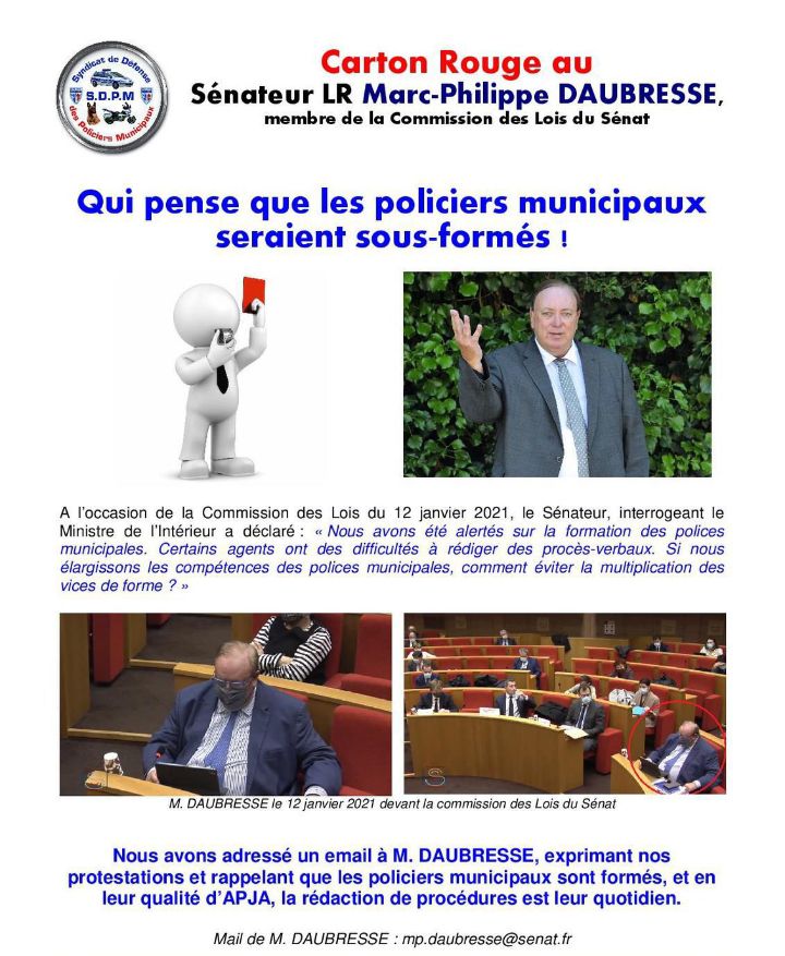 Formation des Policiers Municipaux : carton rouge au Sénateur Daubresse !