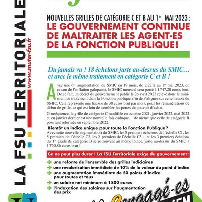 tract actualisant les grilles de la catégorie C et le premier grade du C suite à la revalorisation du SMIC au 1 mai,