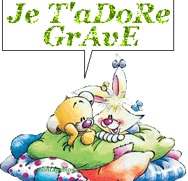 Je t'adore grave - Ourson - Lapin - Pimboli - Gif scintillant - Gratuit