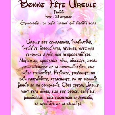 Carte Bonne Fête Ursule - Féminin - 21 octobre