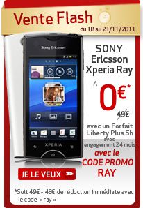 Vente Flash Virgin Mobile du Sony Ericsson Xperia Ray à 0€