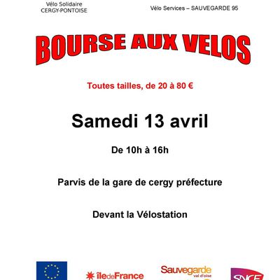 Cergy : Vente de vélos d'occasion, samedi 13 avril, RER Préfecture