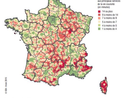 Carte de France du temps d'accès routier aux services de la vie courante
