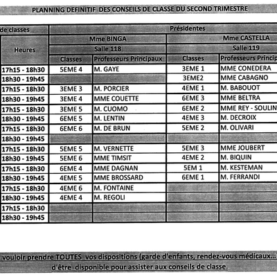 Conseils de classe du 2ème trimestre 17-18