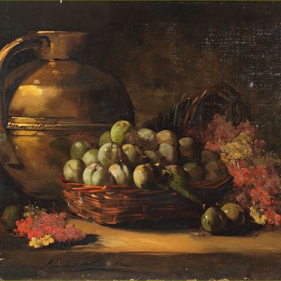 Fruits d'été par les peintres - Alfred Arthur Brunel De Neuville (1852-1941) reine claude et groseilles
