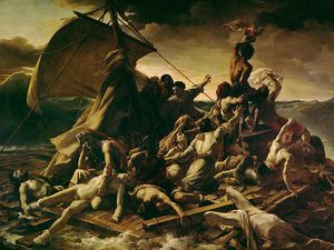(L)"The Arrival of the Māoris in New Zealand" - Charles Frederick Goldie, (R) "Raft of the Medusa" - Géricault