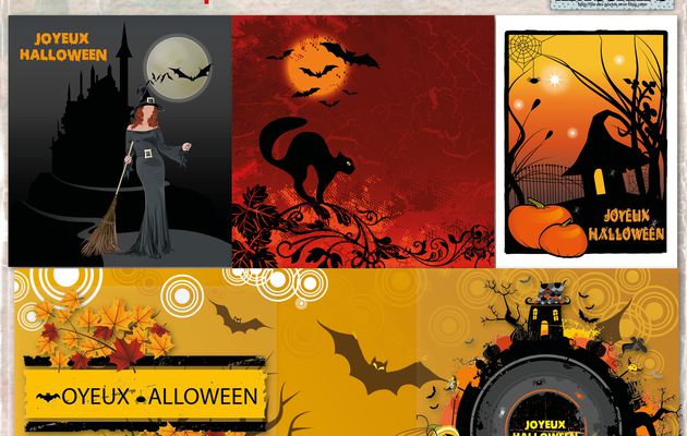 Vecteurs (Clipart vectors) au format .EPS-Joyeux Halloween (Happy Halloween)-Backgrounds with pumpkins, bats, scary houses and more