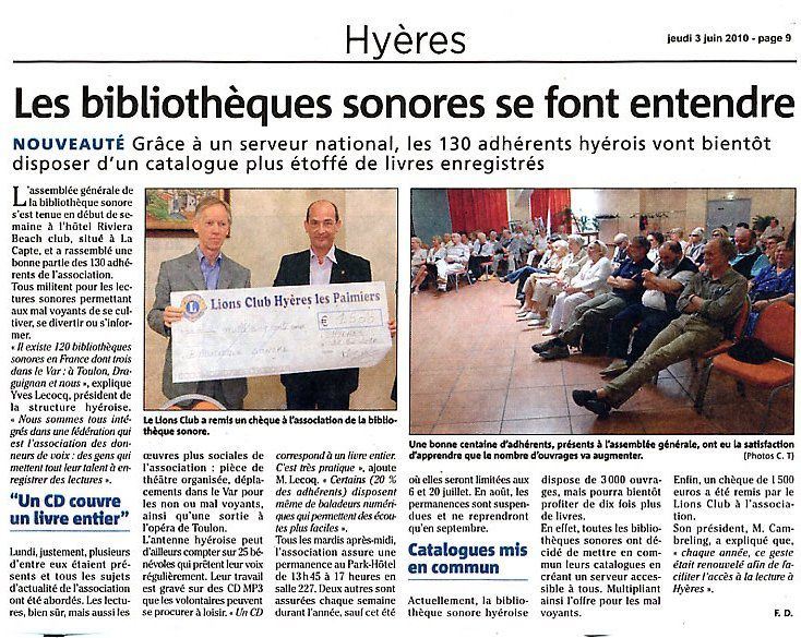 L'assemblée annuelle de la >Bibliothèque Sonore de Hyères