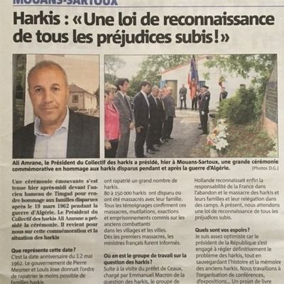 Commémoration abandon des harkis du 12 mai 2018, ​​à Mouans - Sartoux (06)