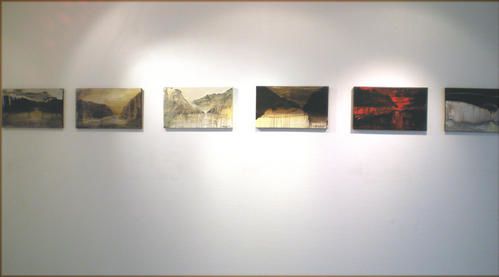  mes peintures paysages imaginaires du Rhône  toutes du même format 46x27cm