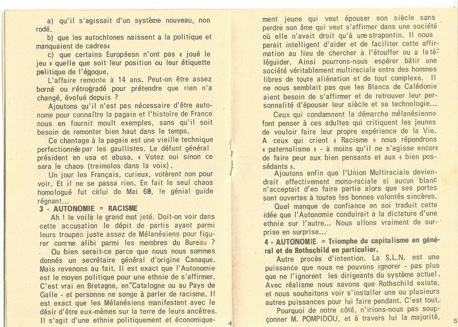 Opuscules électoraux de l'Union Multiraciale de Nouvelle-Calédonie (1972)