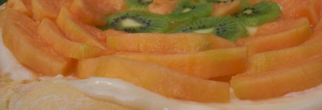 Tarte briochée au melon et kiwis