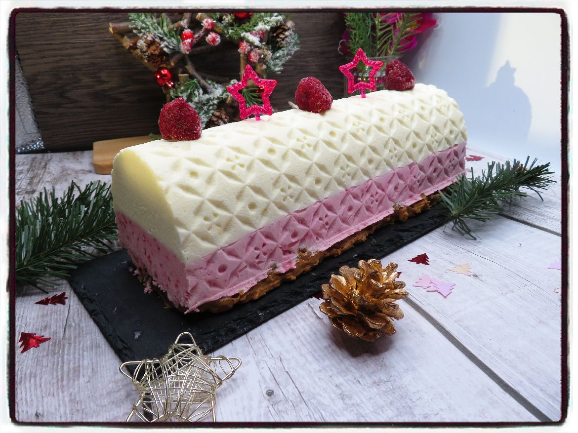 bûche framboise chocolat blanc spéculoos