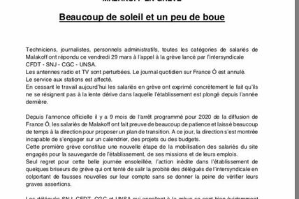 CFDT/SNJ/CGC/UNSA : France Ô/La 1ère en grève ! [communiqué de presse]