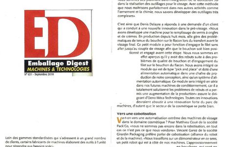 ARTICLE DE PRESSE - REVUE SPECIALISEE - EMBALLAGE DIGEST