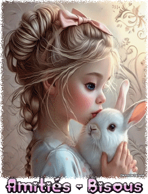 Petite fille et son lapin - amitiés - bisous-a