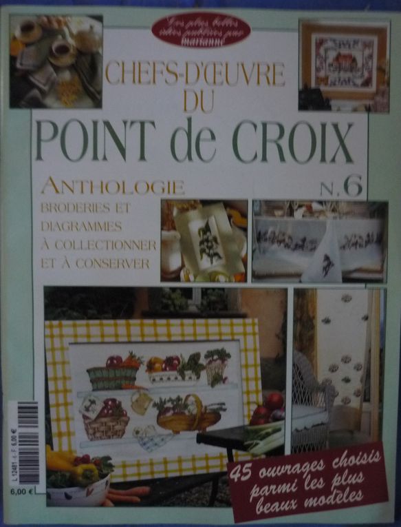 magazines, toiles, fiches, supports à broder
 etc matériels de broderie