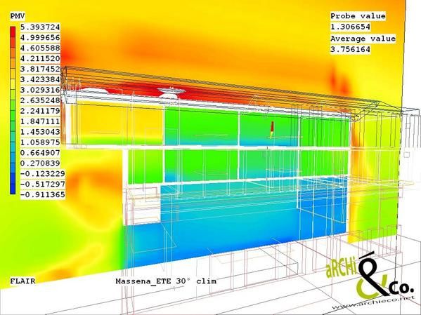 Atelier d'architecture écologique Archi&co : Assistance Maitrise d'Ouvrage HQE pour la réhabilitation de la gare Massena (Paris, 75) en lieu d'acceuil et de création de spectacles. Simulations numériques CFD de la thermique et de la ventilation n