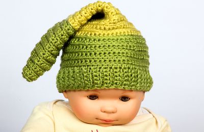 Bo.bb.0166 - Bonnet de meunier pour bébé 1/2 mois, vert clair et Vert foncé