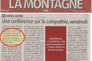 Journal LA MONTAGNE: un article sur ma conférence de vendredi 29/07/16