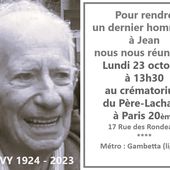 Nous rendrons un dernier hommage à Jean Lévy, lundi 23 octobre à 13 h 30 au crématorium du Père-Lachaise à Paris - Commun COMMUNE [le blog d'El Diablo]