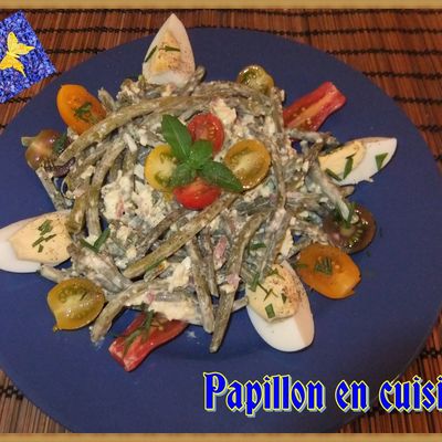 Recette: Salade d'haricots verts à l'oeuf écrasé et tomates cerises