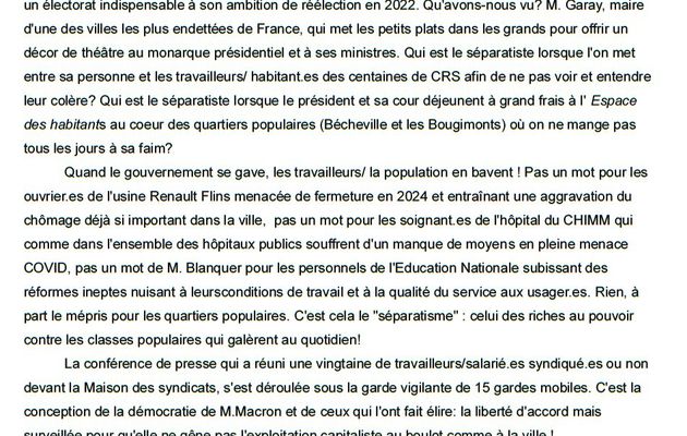 Communiqué de l'AG suite à la venue du Président Macron aux Mureaux le 2 octobre 2020
