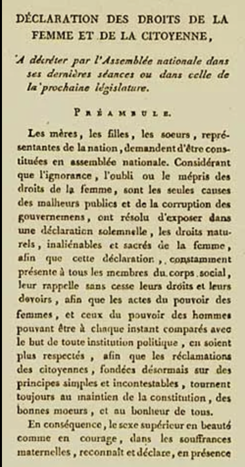 Préambule Olympe De Gouges Analyse Linéaire Analyse linéaire du préambule de la déclaration des droits de la femme