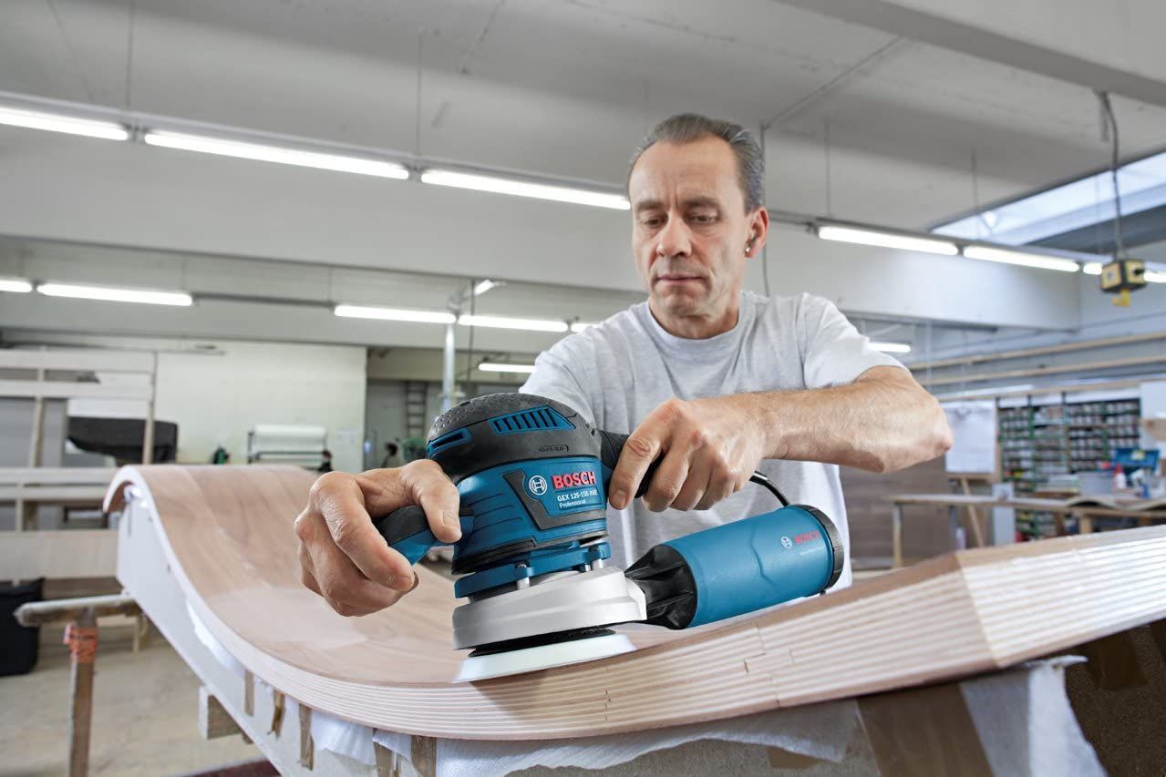 Bosch Professional 060137B101 Ponceuse Excentrique GEX 125-150 AVE (400 W, Diamètre de Disque : 125/150 mm, dans une L-BOXX) Bleu